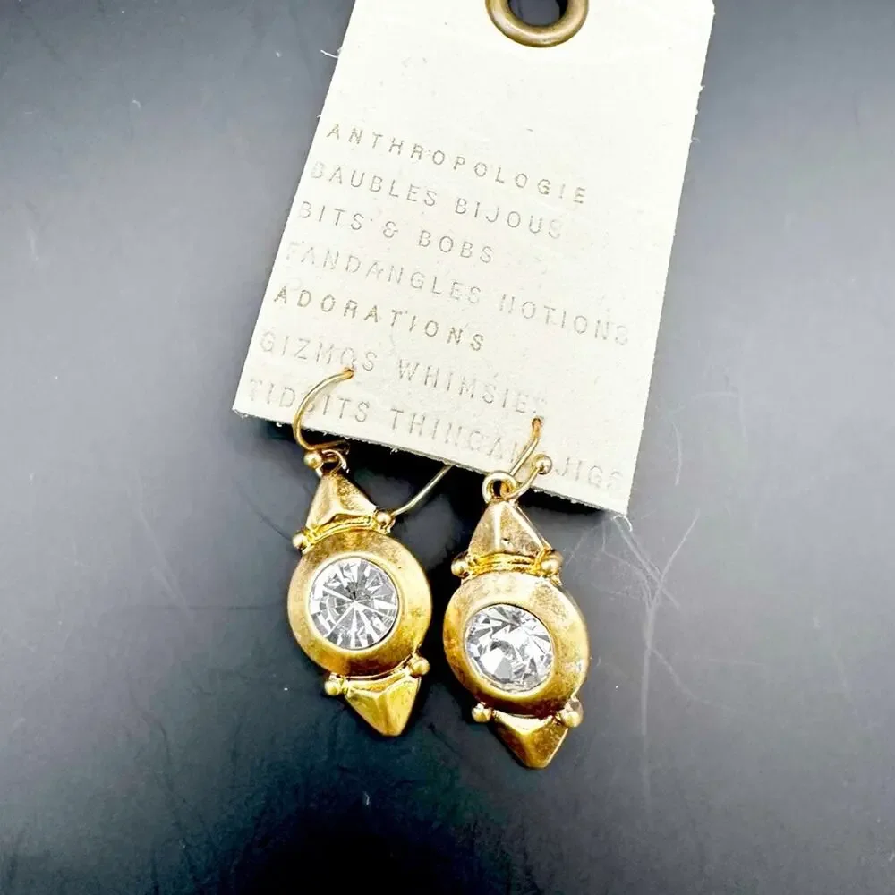 Anthropologie Vintage Western Drop Earring Dangle Gold tone Crystal NWT